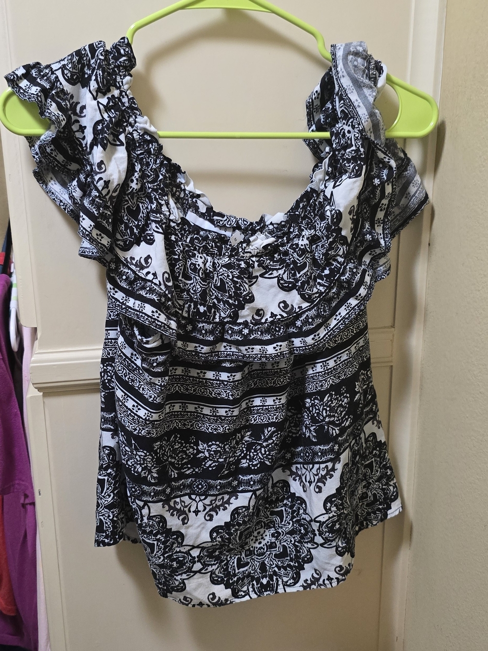 Othr Black and White Floral Off-Shoulder Camisole